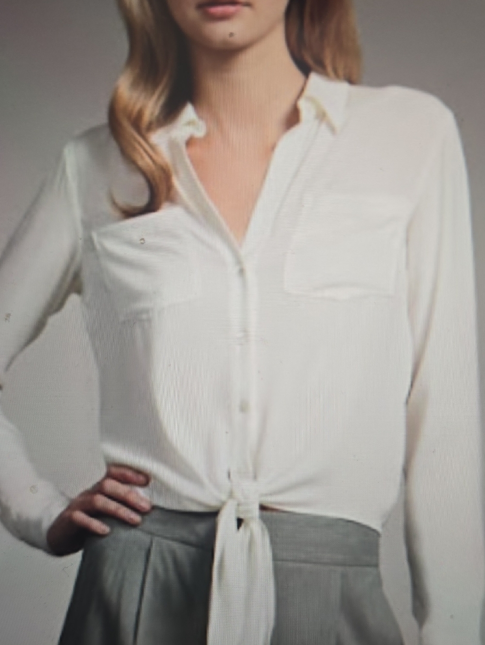 Theory Cream Tie-Front Button Silk Down Shirt L